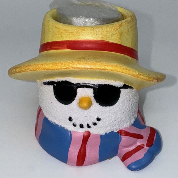 2 Piece Susan Winget Christmas Beach Ceramic Snowman Candle Holders CHRISTMAS - Picture 3 of 15